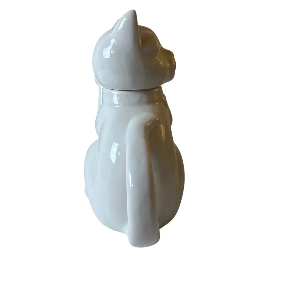 Vintage White Porcelain Cat Shaped Teapot‎ Bow Detail 